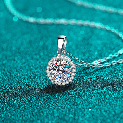 Round Cut Halo 1 Carat Moissanite Pendant S925 Necklace