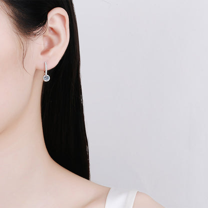 Bezel Set Round Cut 0.5 Carat Moissanite S925 Pave Leverback Earrings