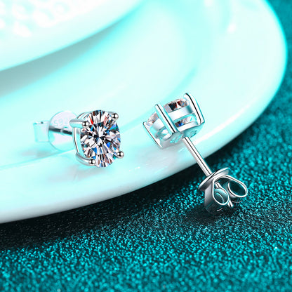 Basket Set Oval Cut 4-Prong Solitaire 0.5/1/2 Carat Moissanite Diamond S925 Stud Earrings