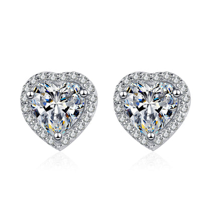 Heart-Shaped Halo 0.5/1/2 Carat Moissanite Diamond S925 Stud Earrings