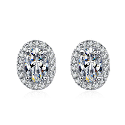 Oval Cut Halo 0.5/1 Carat Moissanite Diamond S925 Stud Earrings