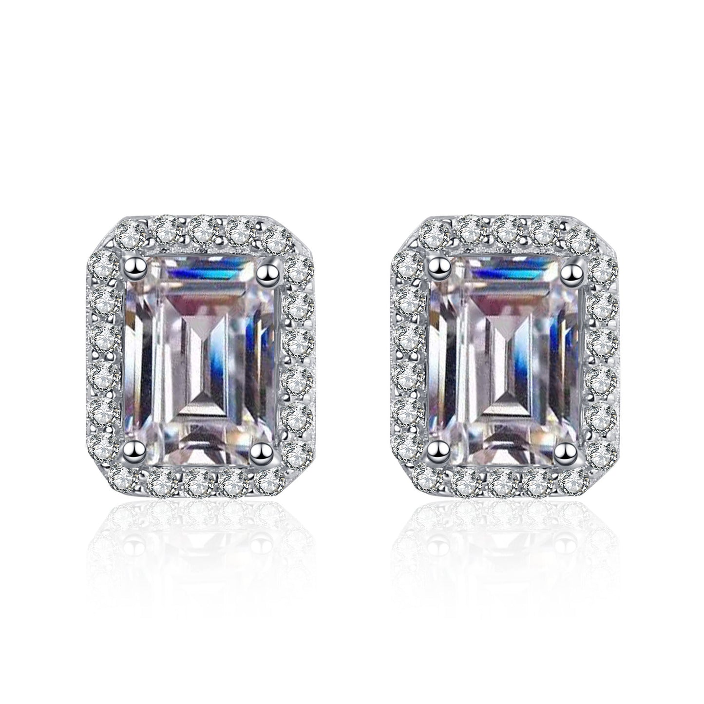 Aretes con diamantes de moissanita S925 de 0,5/1/2 quilates con halo de talla esmeralda/radiante 
