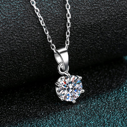 Round Cut 6-Prong Solitaire 0.5/1/2/3/5 Carat Moissanite S925 Necklace