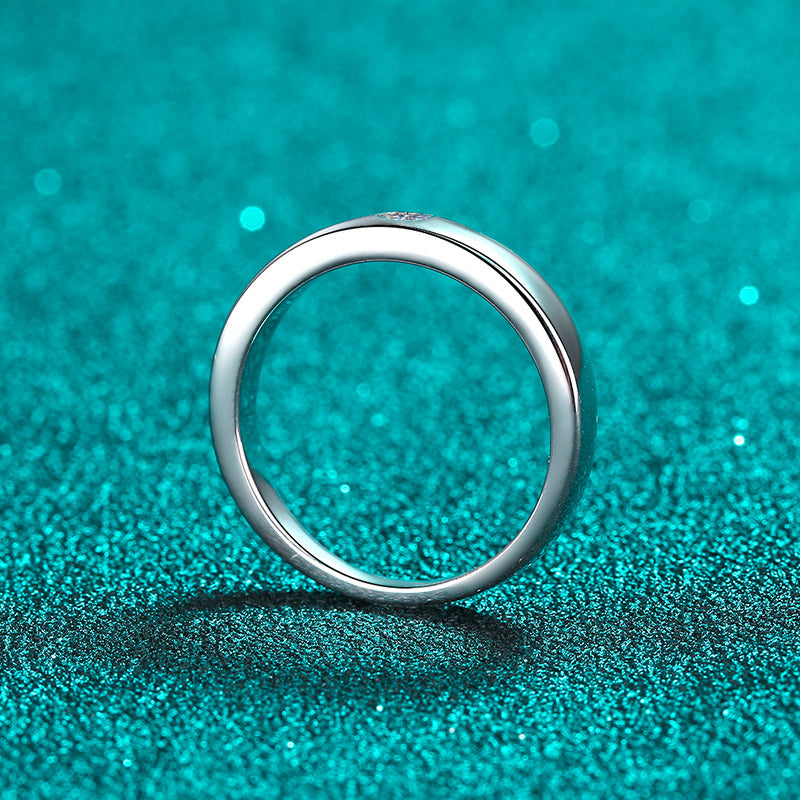 Unisex-Band mit 0,1 Karat Moissanit-Diamant, platiniert, S925, als Trauring oder passender Ehering 