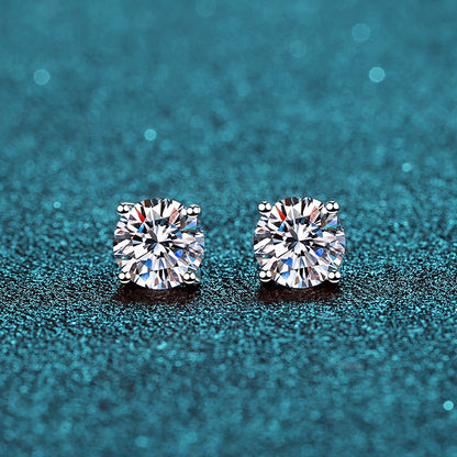Basket Set Round Cut 4-Prong Solitaire 0.2 - 3 Carat Moissanite Diamond S925 Stud Earrings