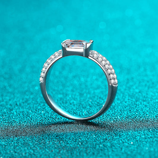 Tension Set Emerald/Radiant Cut Pave Solitaire 1 Carat Moissanite Diamond S925 Engagement Ring