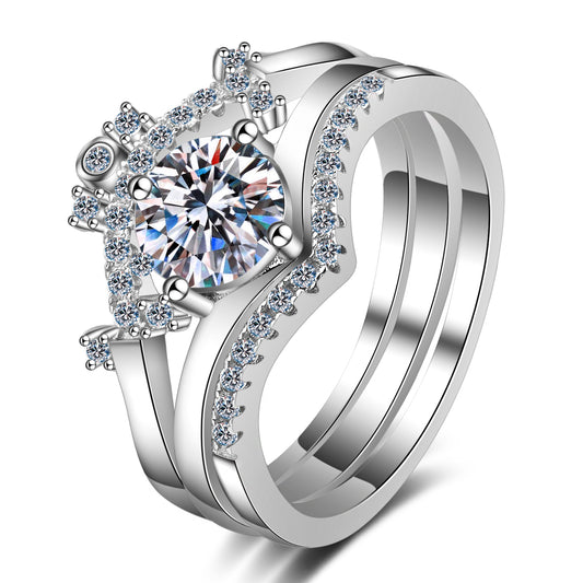 3-Piece Round Cut Solitaire 0.8 Carat Moissanite Engagement Ring and 2 Pave Bands - Bridal Set