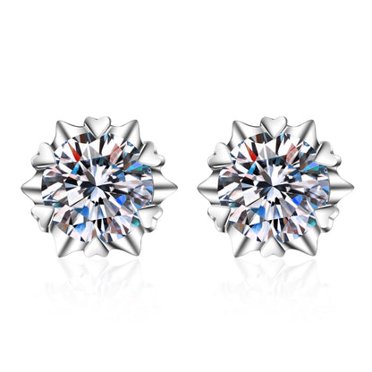 Snowflake Round Cut 6-Heart-Prong 0.3 - 2 Carat Moissanite Diamond S925 Stud Earrings