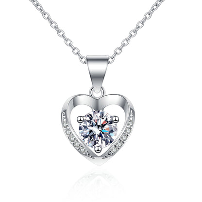 Classic Pave Heart Round Cut 1 Carat Moissanite S925 Pendant Necklace