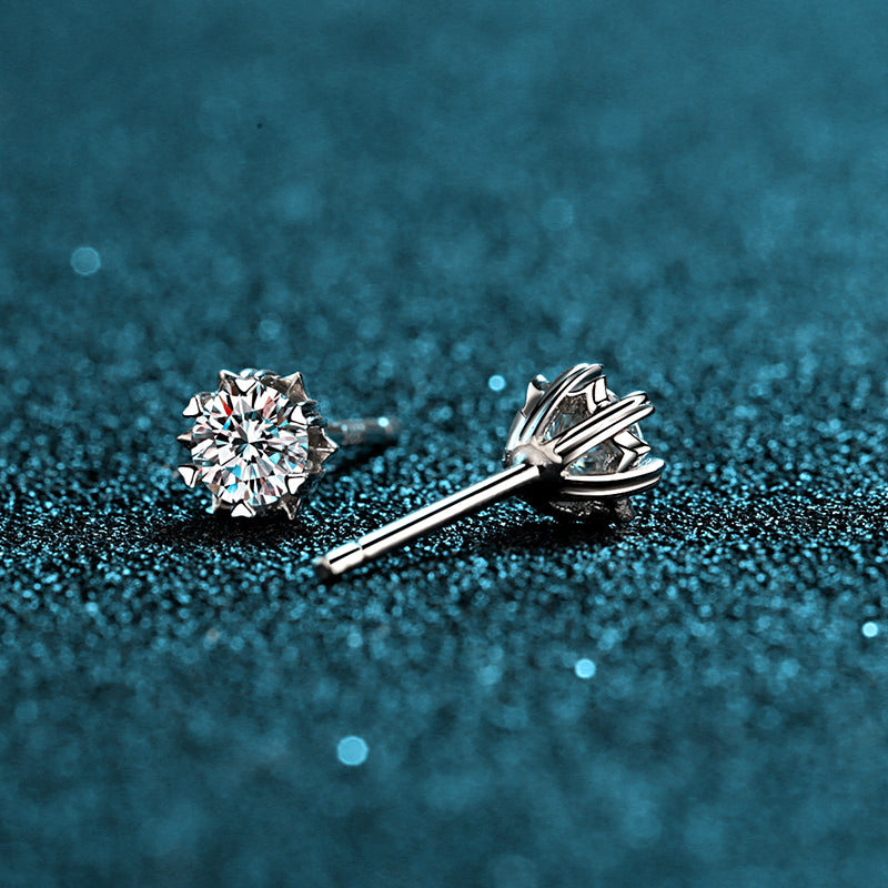 Snowflake Round Cut 6-Heart-Prong 0.3 - 2 Carat Moissanite Diamond S925 Stud Earrings