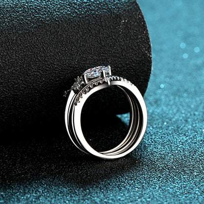 3-Piece Round Cut Solitaire 0.8 Carat Moissanite Engagement Ring and 2 Pave Bands - Bridal Set