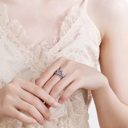 3-Piece Round Cut Solitaire 0.8 Carat Moissanite Engagement Ring and 2 Pave Bands - Bridal Set