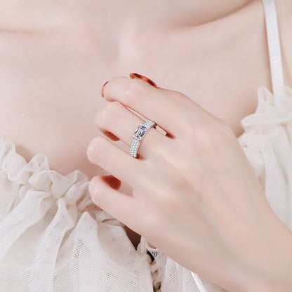 Bar Set Emerald/Radiant Cut Pave Solitaire 1 Carat Moissanite Diamond S925 Engagement Ring