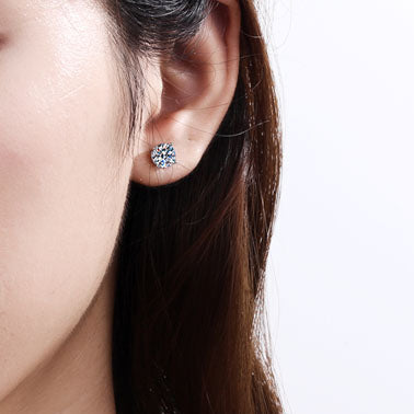 Helia Basket 4-Prong Solitaire Round Moissanite Stud Earrings — Moisza