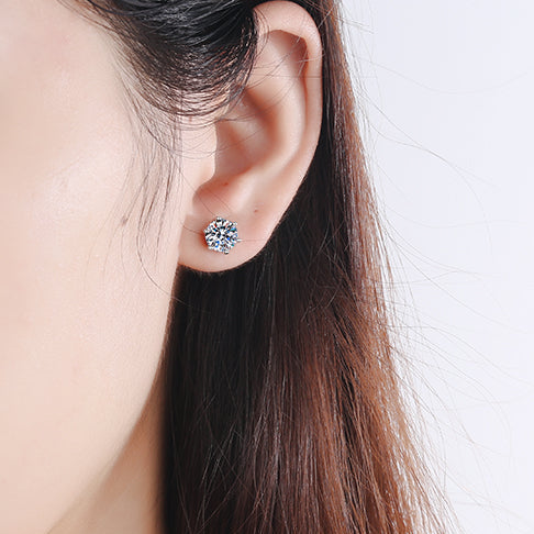 Helia Basket 6-Prong Solitaire Round Moissanite Stud Earrings — Moisza