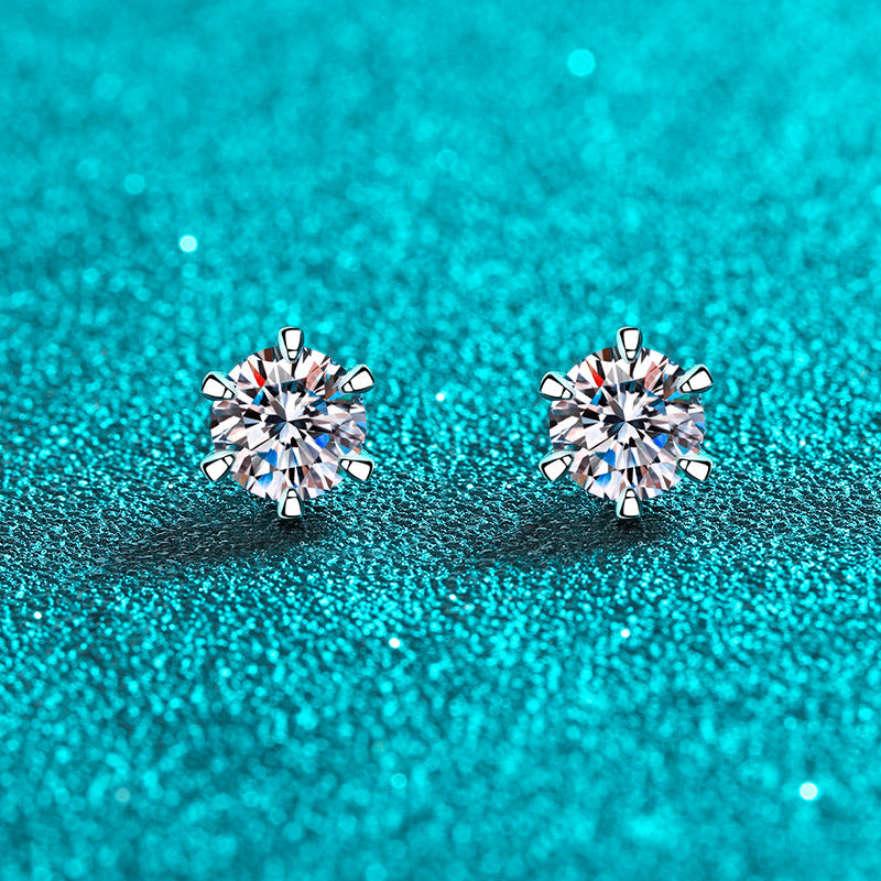 Martini Set Round Cut 6-Prong Solitaire 0.3 - 2 Carat Moissanite Screw-Back S925 Stud Earrings