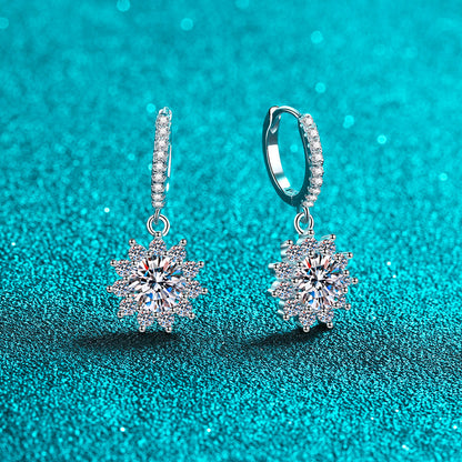 Sunflower Round Cut 0.5 / 1 Carat Moissanite Diamond S925 Pave Leverback Drop Earrings
