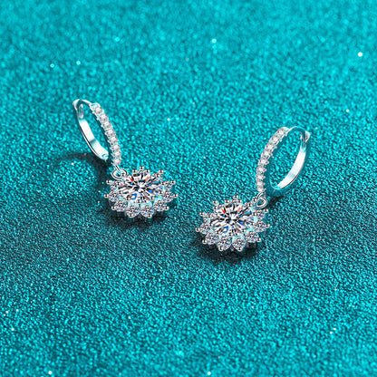 Sunflower Round Cut 0.5 / 1 Carat Moissanite Diamond S925 Pave Leverback Drop Earrings