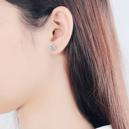 Snowflake Round Cut 6-Heart-Prong 0.3 - 2 Carat Moissanite Diamond S925 Stud Earrings