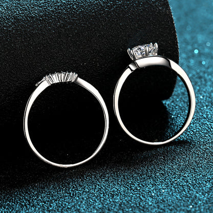 Bypass Round Cut Solitaire 0.8 Carat Moissanite  Engagement Ring and Fancy Band - Bridal Set