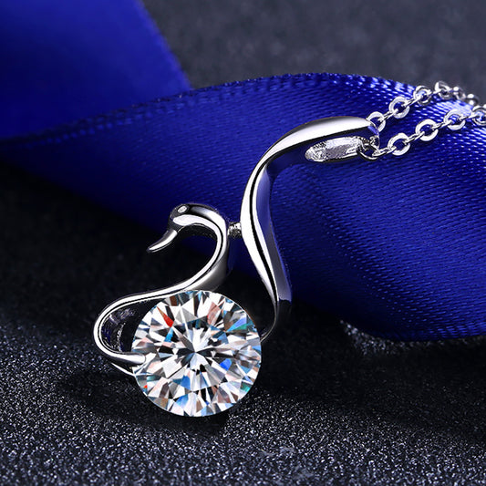 Swan Round Cut 2 Carat Moissanite S925 Pendant Necklace