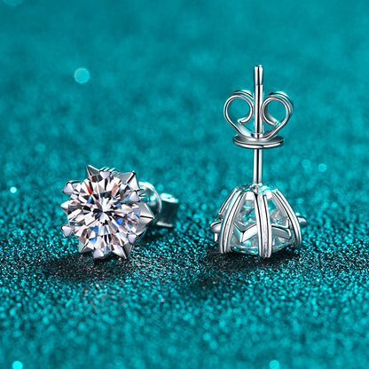 Snowflake Round Cut 6-Heart-Prong 0.3 - 2 Carat Moissanite Diamond S925 Stud Earrings