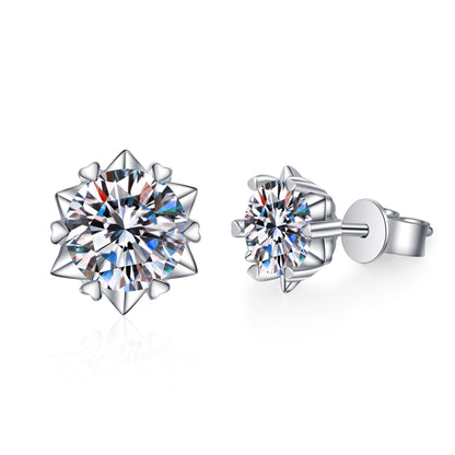 Snowflake Round Cut 6-Heart-Prong 0.3 - 2 Carat Moissanite Diamond S925 Stud Earrings