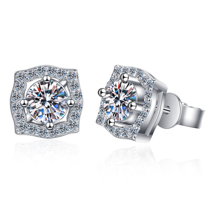 Groovy Square Round Cut Halo 0.5/1 Carat Moissanite Diamond S925 Stud Earrings
