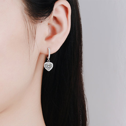 Venus Halo Pavé Heart-Shaped 1 Carat Each Moissanite Drop Earrings — Moisza
