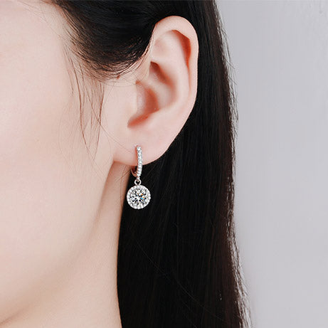 Helia Pavé Halo Round 1 Carat Each Moissanite Drop Earrings — Moisza