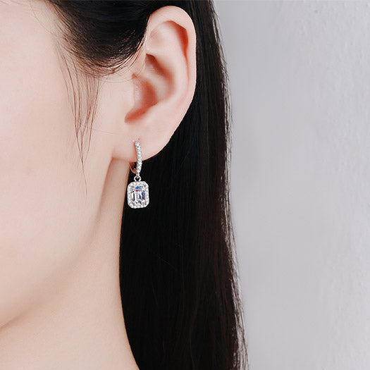 Athena Pavé Halo Emerald/Radiant Moissanite Drop Earrings — Moisza