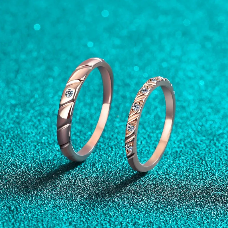 Rose Gold Braided Unity Moissanite S925 Wedding Set as Couple Rings, Promise Rings, Matching Wedding Bands