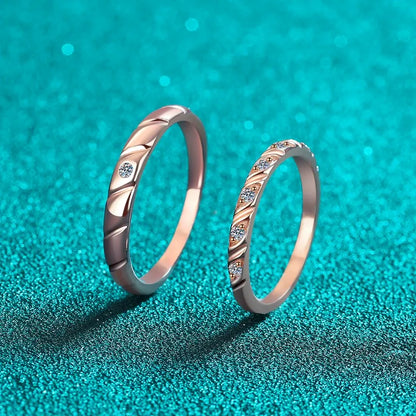 Rose Gold Braided Unity Moissanite S925 Wedding Set as Couple Rings, Promise Rings, Matching Wedding Bands