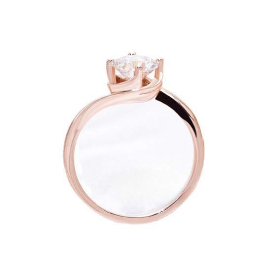 Anillo de compromiso S925 con diamante moissanita de 1 quilate y solitario de 4 puntas de corte redondo con derivación retorcida de oro rosa 