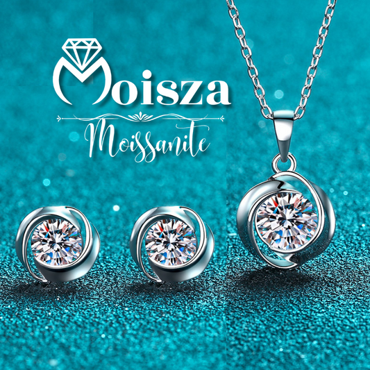 Crossover Round Cut 0.5 / 1 Carat Moissanite 3-Piece S925 Jewelry Set (Earrings and Necklace)