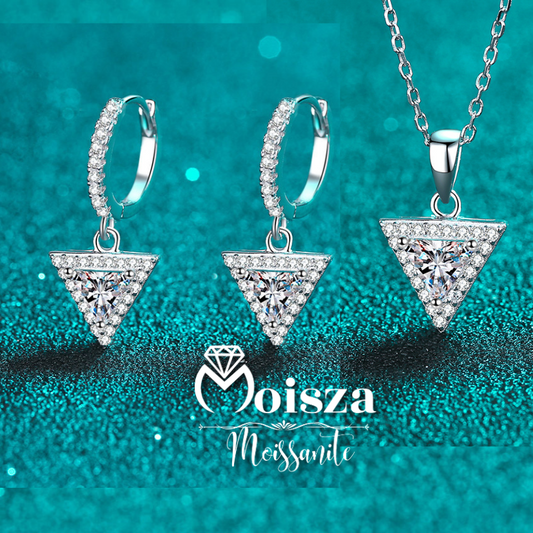 Conjunto de joyería S925 de 3 piezas de moissanita de 0,5/1 quilate con halo de talla trillón (pendientes y collar) 