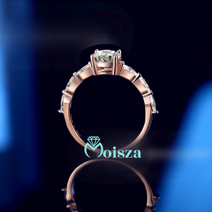 Rose Gold Yellow/White Round Cut Solitaire 1 Carat Moissanite Diamond S925  Engagement Ring With Marquise Side Stones