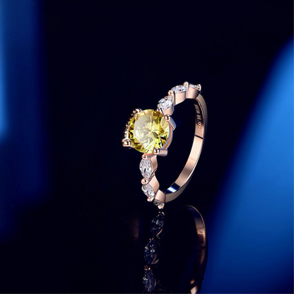 Rose Gold Yellow/White Round Cut Solitaire 1 Carat Moissanite Diamond S925  Engagement Ring With Marquise Side Stones