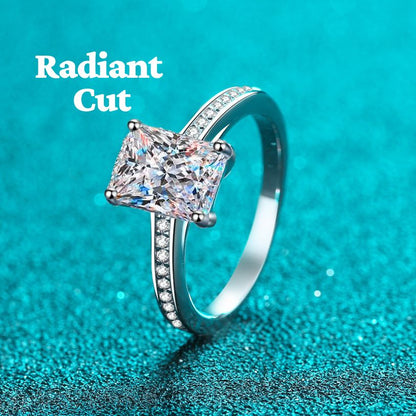 Emerald/Radiant Cut 2 Carat Moissanite S925 Engagement Ring on Channel Band