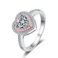 Anillo de compromiso S925 de diamante moissanita de 1 quilate con doble halo rosa pavé en forma de corazón 