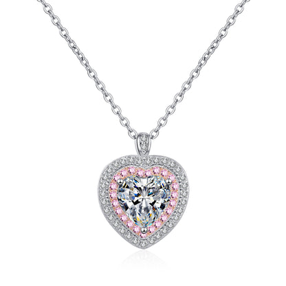 Heart-Shaped  Pink Double Halo 1 Carat Moissanite Pendant S925 Necklace