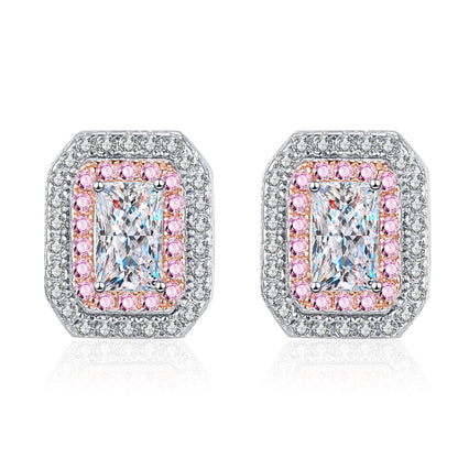 Emerald/Radiant Cut Pink Double Halo 0.5 Carat Moissanite Diamond S925 Stud Earrings