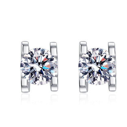 U-Shaped Set Round Cut 4-Prong Solitaire 0.5/1 Carat Moissanite  S925 Stud Earrings