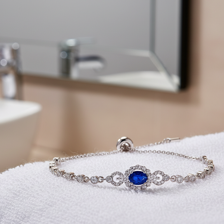 Blue/White Oval Cut Halo 0.5 Carat Moissanite S925 Bracelet