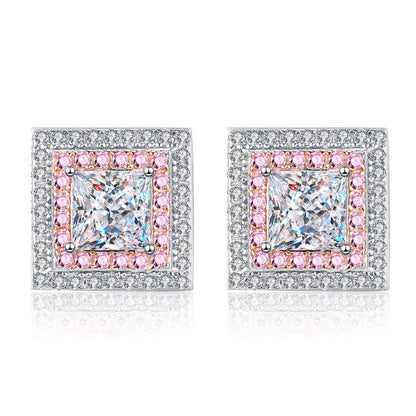 Princess Cut Pink Double Halo 0.6 Carat Moissanite Diamond S925 Stud Earrings