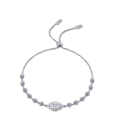 Blue/White Marquise Cut Halo 1 Carat Moissanite S925 Bracelet