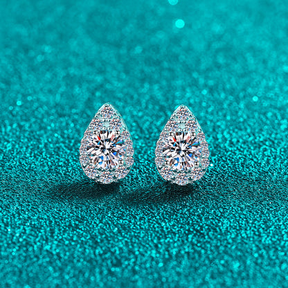 Waterdrop Round Cut Halo 0.5 Carat Moissanite Diamond S925 Stud Earrings