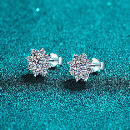 Floral Round Cut 0.3 /0.5/ 1 Carat Moissanite Diamond S925 Stud Earrings
