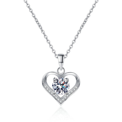 Pavé Heart Round Cut 1 Carat Moissanite S925 Pendant Necklace