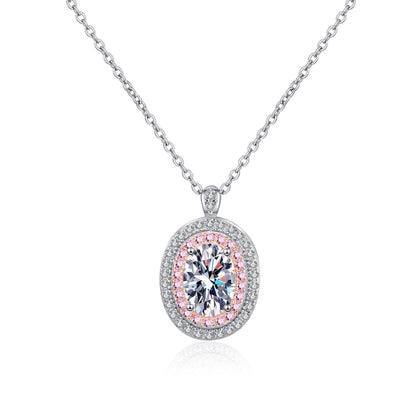 Oval Cut Pink Double Halo 1 Carat Moissanite Pendant S925 Necklace